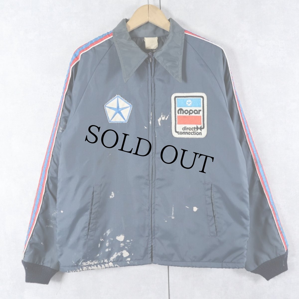 画像1: 60〜70's Horizon Sportswear, Inc. USA製 キルティングライナー×ワッペン付き ナイロンレーシングジャケット NAVY M (1)
