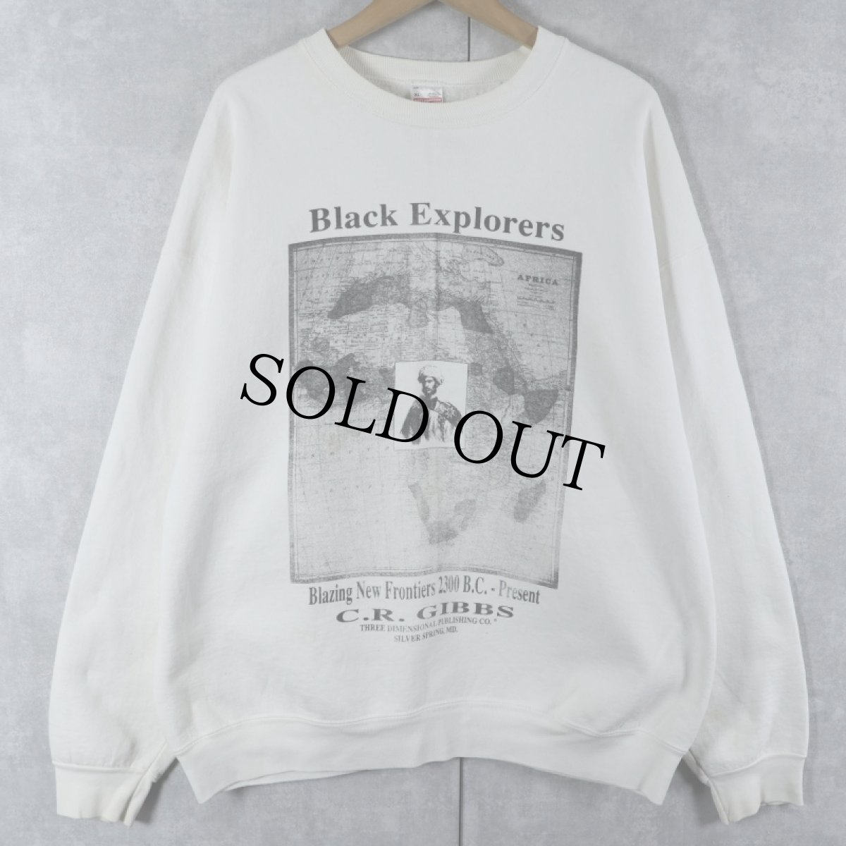 画像1: 90's C.R.GIBBS USA製 "Black Explorers" 著書プリントスウェット XL (1)
