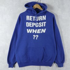 画像1: 80〜90's USA製 "RETURN DEPOSIT WHEN ??" プリントスウェットフーディー XL (1)