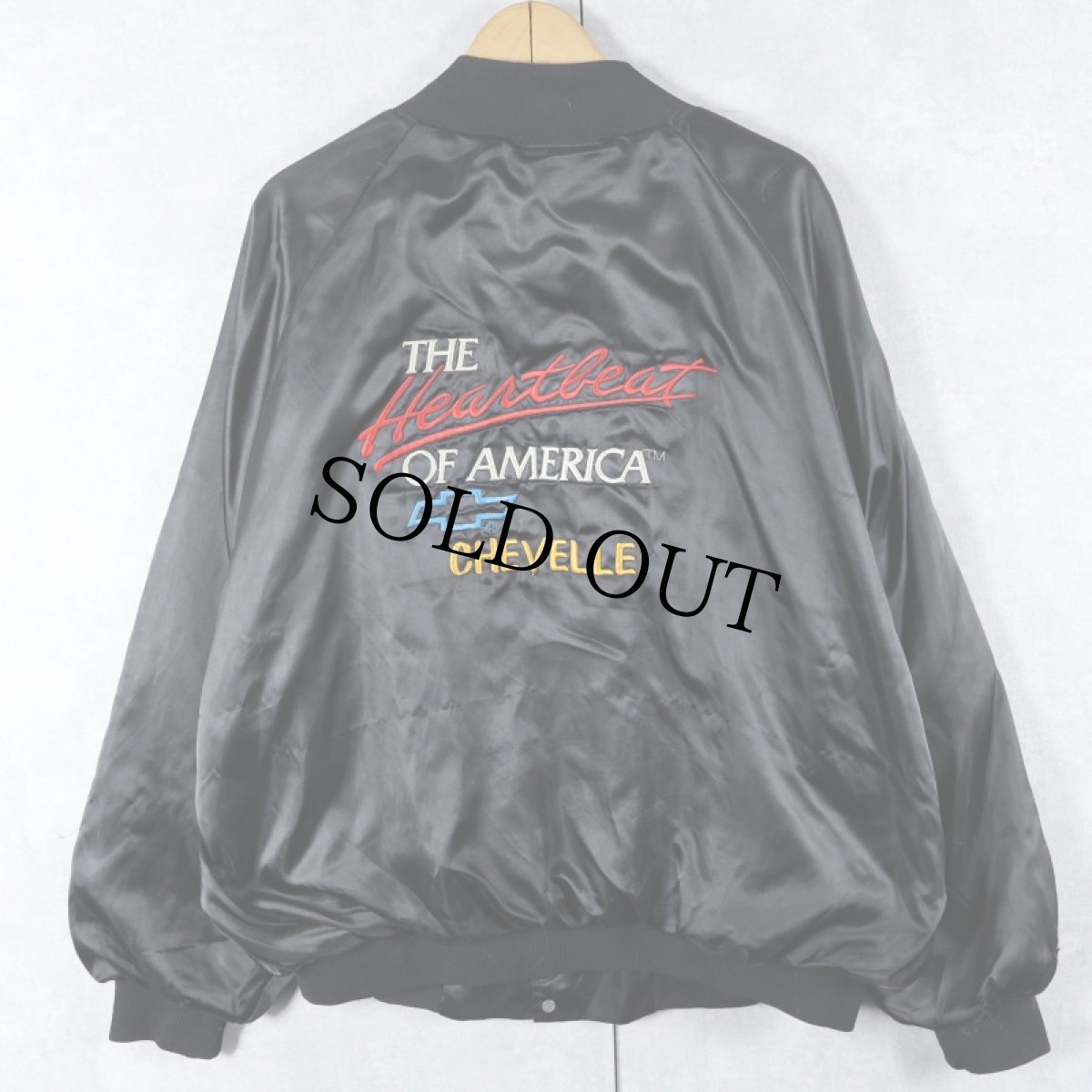 画像1: 70〜80's USA JACKETS "The Heartbeat of America CHEVELLE" 刺繍入り ナイロンスタジャン BLACK (1)