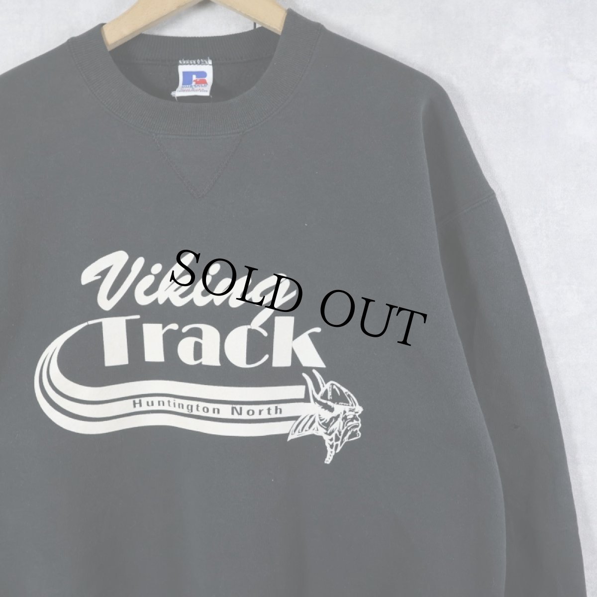 画像1: 90's RUSSELL ATHLETIC USA製 "Viking Track" プリントスウェット BLACK L (1)