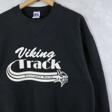 画像1: 90's RUSSELL ATHLETIC USA製 "Viking Track" プリントスウェット BLACK L (1)