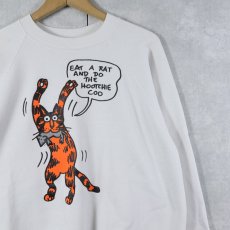 画像1: 80's USA製 "EAT A  RAT AND DO THE HOOTCHIE COO" イラストプリントスウェット XL (1)