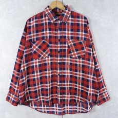 画像1: 80's Dickies チェック柄 プリントネルシャツ XL (1)