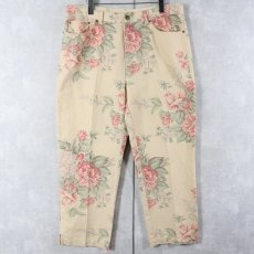 画像1: LAUREN Ralph Lauren 花柄 リネン×コットンパンツ W35 (1)