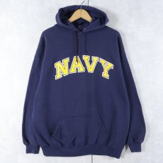 画像1: 90's USA製 "NAVY" プリントスウェットフーディー NAVY XXL (1)