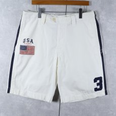 画像1: POLO Ralph Lauren パッチ付き サイドライン コットンショーツ W35 (1)