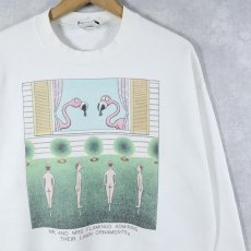 画像1: 90's Lee USA製 "MR. AND MRS. FLAMINGO ADMIRING THEIR LAWN ORNAMENTS" ジョークプリントスウェット L (1)