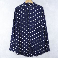画像1: 80's〜 CELLINI ドット柄 レーヨンシャツ NAVY L (1)