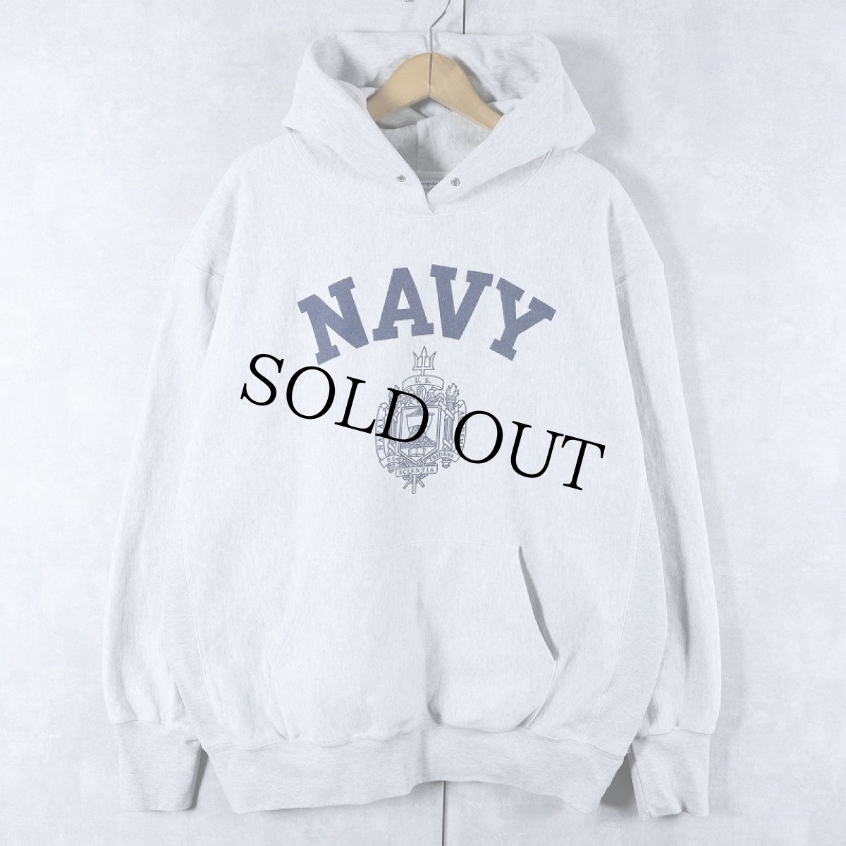 画像1: Champion AUTHENTIC ATHLETICWEAR "U.S.NAVY" プリントスウェットフーディー L (1)