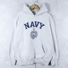 画像1: Champion AUTHENTIC ATHLETICWEAR "U.S.NAVY" プリントスウェットフーディー L (1)