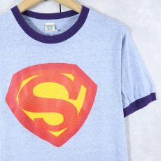 画像1: 60〜70's USA製 "SUPERMAN" ロゴプリント リンガーTシャツ M (1)