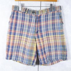 画像1: POLO Ralph Lauren マドラスチェック柄 シンチバック付き コットンショーツ W35 (1)