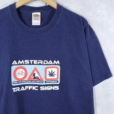 画像1: "AMSTERDAM TRAFFIC SIGNS" 標識パロディプリントTシャツ NAVY XL (1)