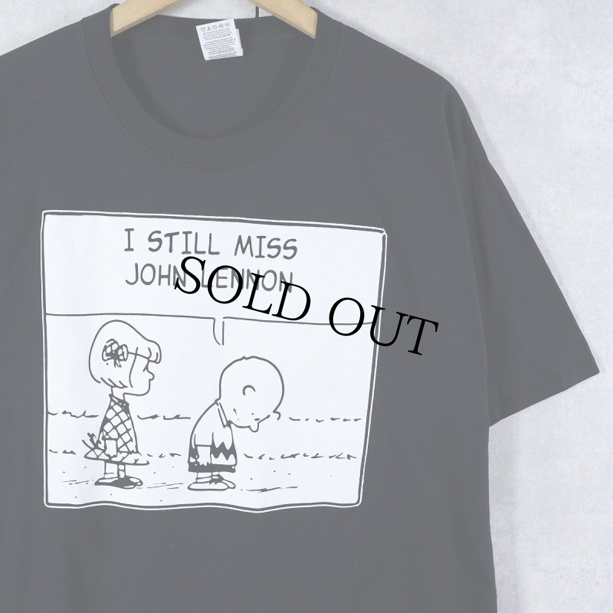 画像1: PEANUTS "I STILL MISS JOHN LENNON" パロディプリントTシャツ BLACK L (1)