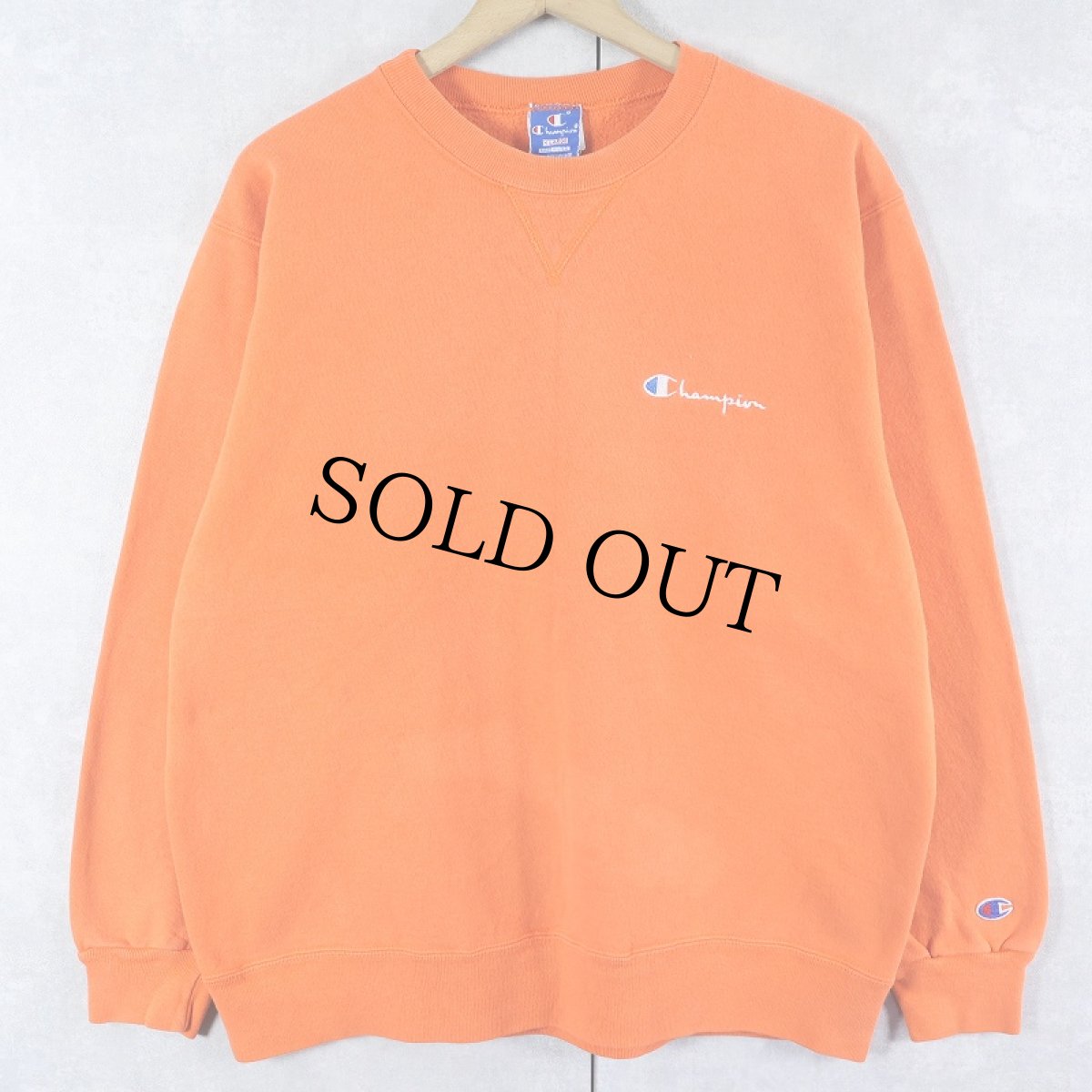 画像1: 80〜90's Champion 青刺繍タグ 中期 USA製 ロゴ刺繍 前Vスウェット XL (1)