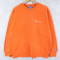 画像1: 80〜90's Champion 青刺繍タグ 中期 USA製 ロゴ刺繍 前Vスウェット XL (1)