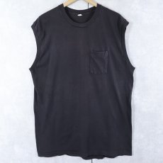 画像1: 90's USA製 ノースリーブ 無地ポケットTシャツ BLACK XL (1)