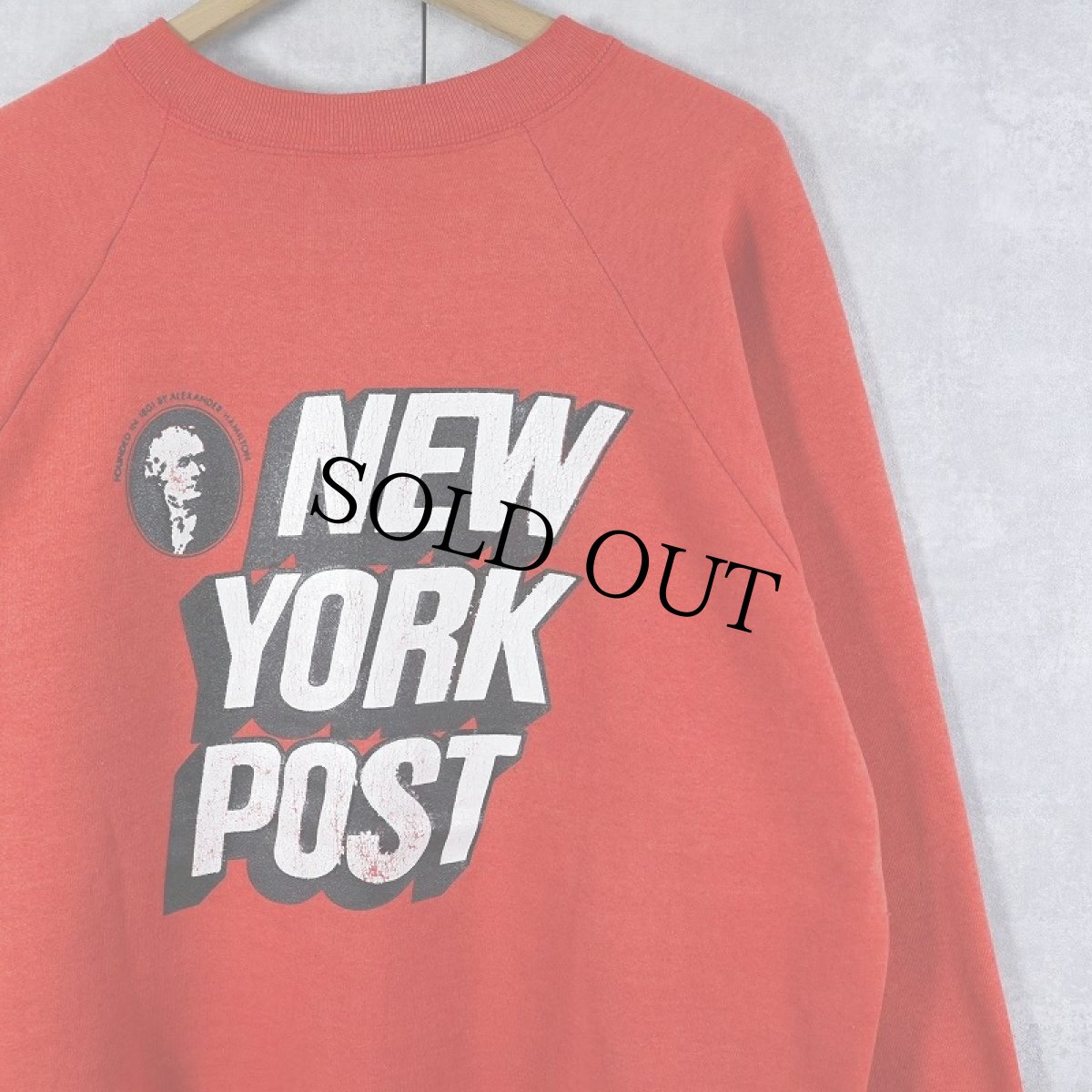 画像2: 90's NEW YORK POST USA製 タブロイド紙 ロゴプリント ラグランスウェット XL (2)