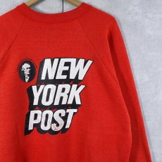 画像2: 90's NEW YORK POST USA製 タブロイド紙 ロゴプリント ラグランスウェット XL (2)