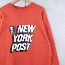 画像1: 90's NEW YORK POST USA製 タブロイド紙 ロゴプリント ラグランスウェット XL (1)