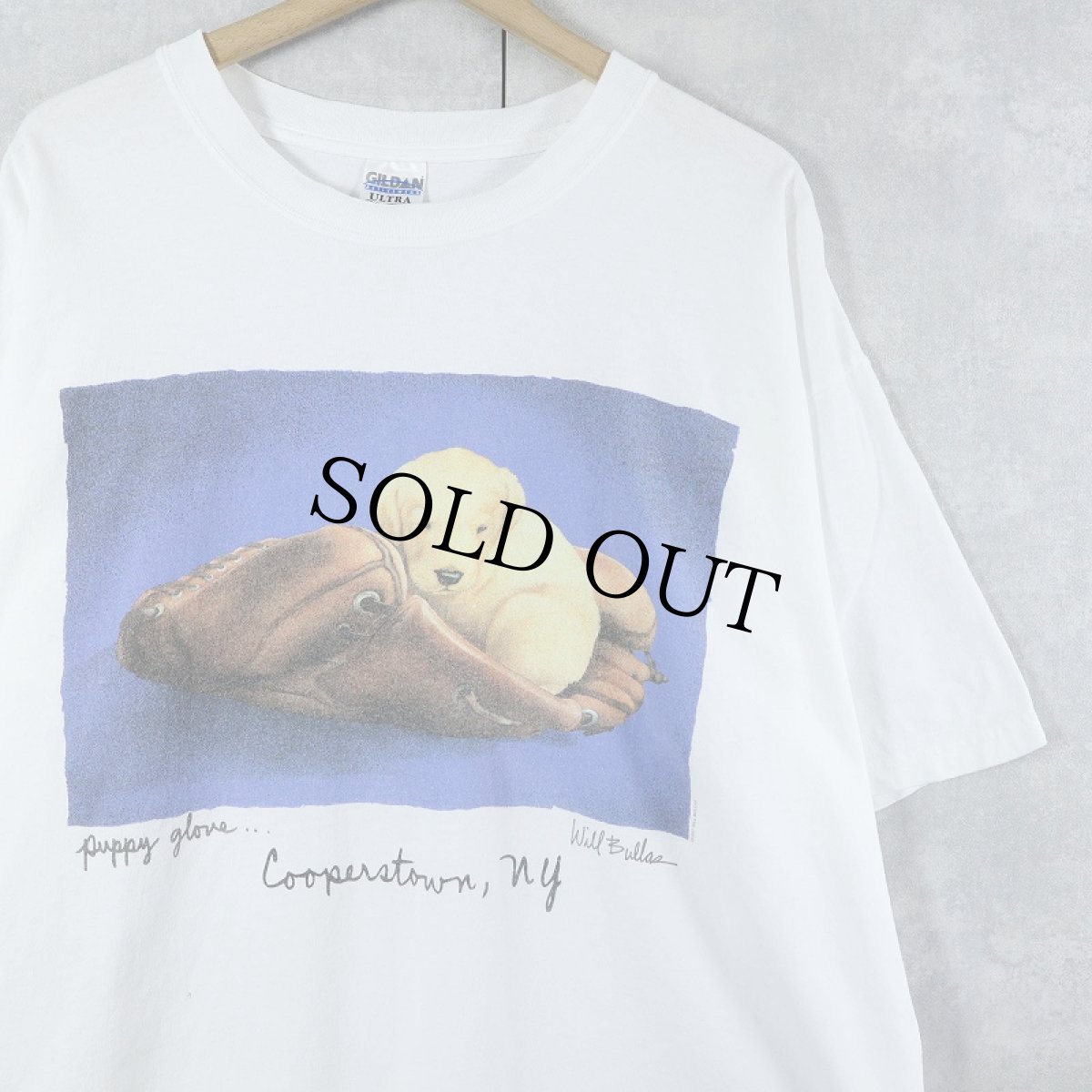 画像1: 2000's Will Bullas "Puppy glove... Cooperstown, NY" アートプリントTシャツ XL (1)
