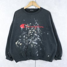 画像1: Champion ロゴ刺繍 ペンキペイント スウェット BLACK (1)