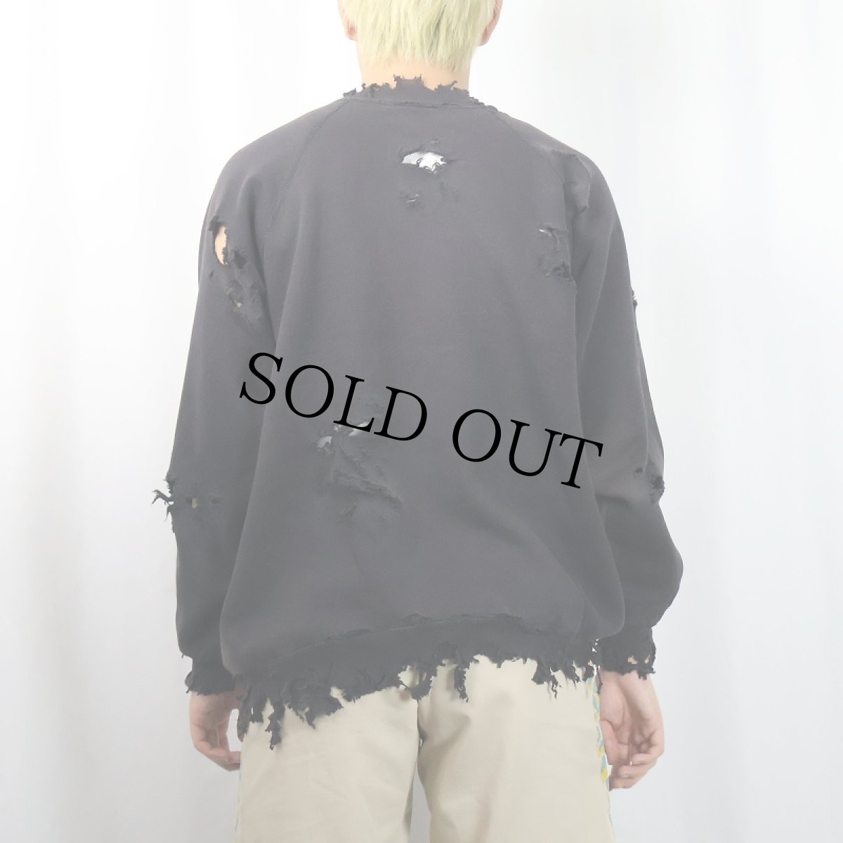 画像4: 90's Hanes USA製 フェード×ボロ加工 スウェット BLACK XL (4)