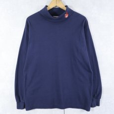 画像1: 90's Indians USA製 ロゴ刺繍 モックネック ロンT NAVY M (1)