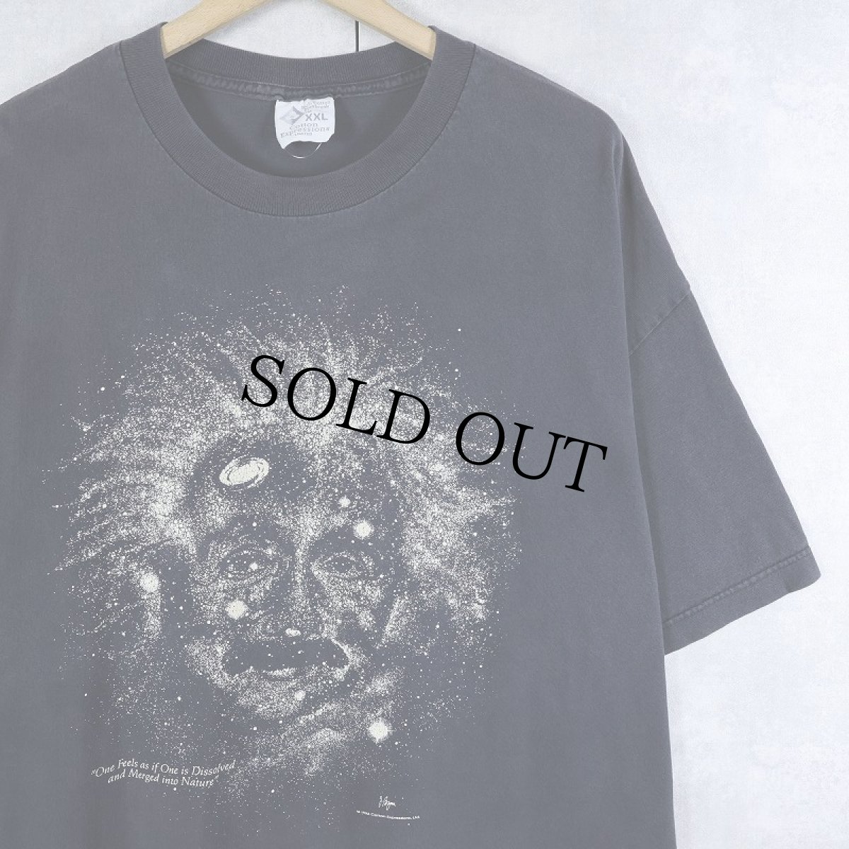 画像1: 90's Albert Einstein USA製 偉人 蓄光プリントTシャツ BLACK XXL (1)
