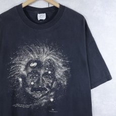 画像1: 90's Albert Einstein USA製 偉人 蓄光プリントTシャツ BLACK XXL (1)