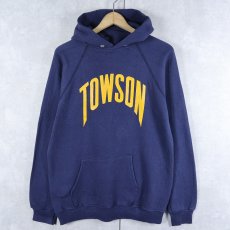 画像1: 80's Champion USA製 トリコタグ "TOWSON" プリントスウェットフーディー NAVY M (1)