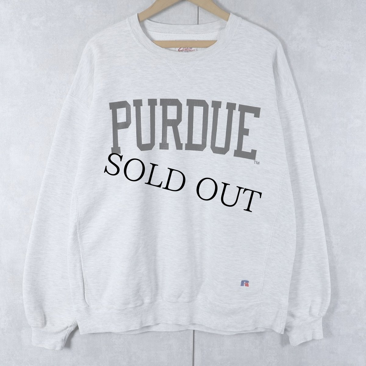 画像1: 90's RUSSELL ATHLETIC USA製 PRO COTTON "PURDUE" 前V プリントスウェット XL (1)