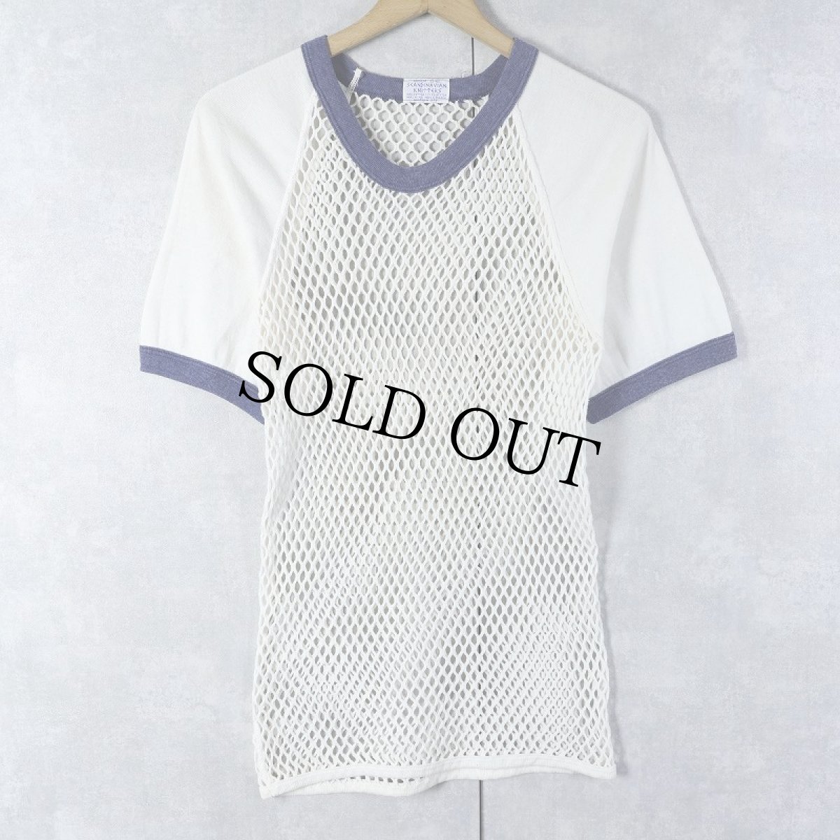 画像1: 70's〜 Scandinavian Knitters 切り替えデザイン メッシュリンガーTシャツ M (1)