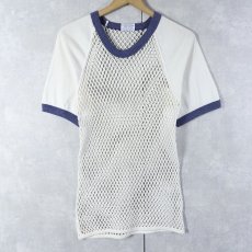 画像1: 70's〜 Scandinavian Knitters 切り替えデザイン メッシュリンガーTシャツ M (1)