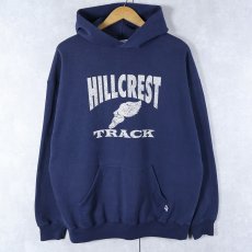 画像1: 90's〜 RUSSELL ATHLETIC "HILCREST TRACK" ウイングフット プリントスウェットフーディ NAVY XL (1)