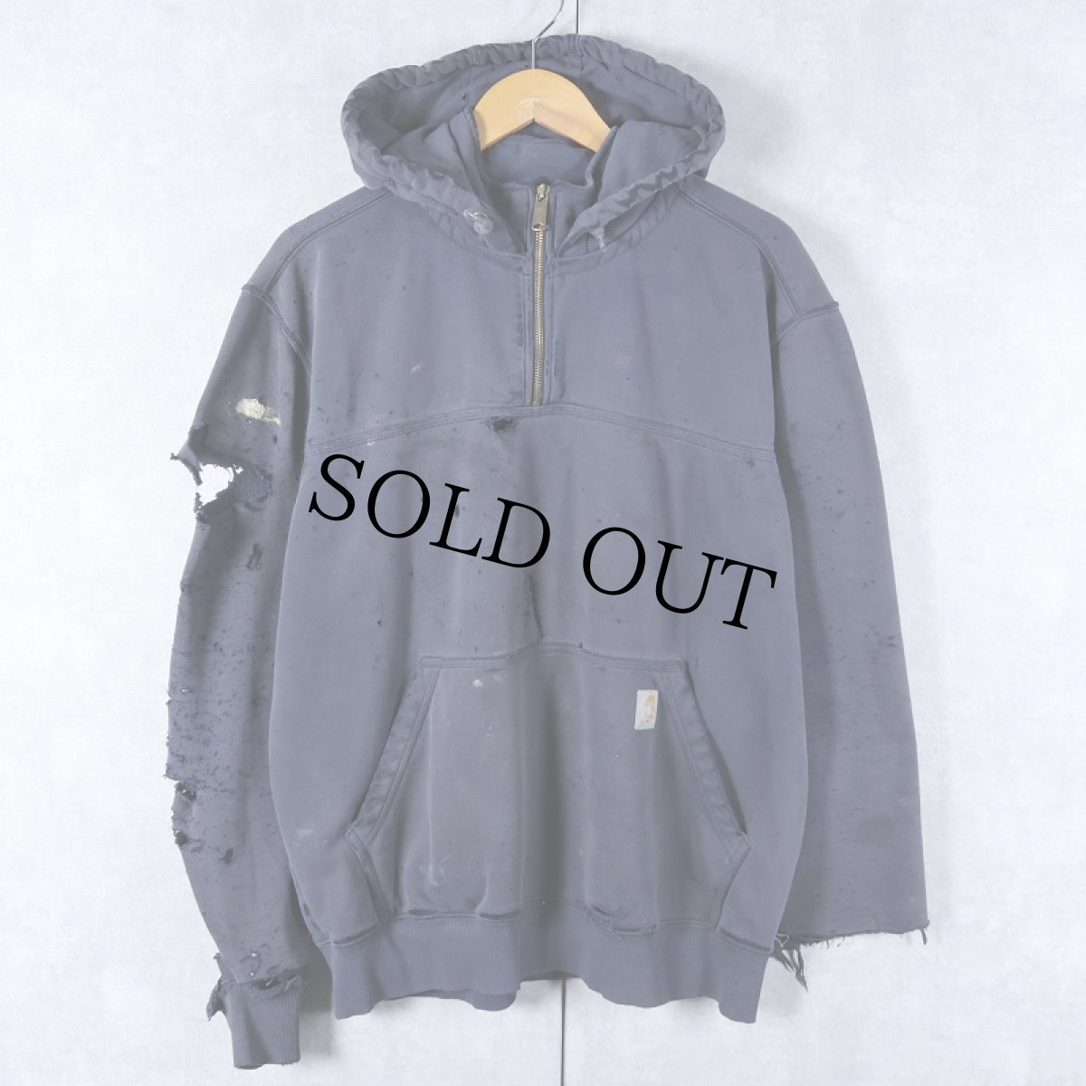 画像1: Carhartt ハーフジップ フェードスウェットフーディー NAVY (1)