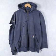 画像1: Carhartt ハーフジップ フェードスウェットフーディー NAVY (1)