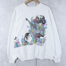 画像1: 90's SAN DIEGO ZOO USA製 アニマル 巻きプリントスウェット XXL (1)