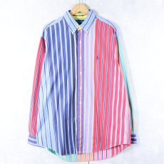 画像1: Ralph Lauren "CLASSIC FIT" マルチストライプ柄 コットンボタンダウンシャツ L (1)