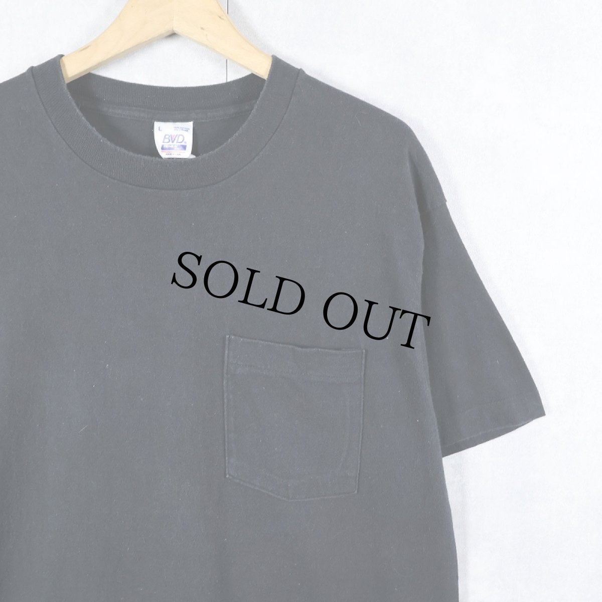 画像1: 90's BVD USA製 無地 ポケットTシャツ BLACK L (1)