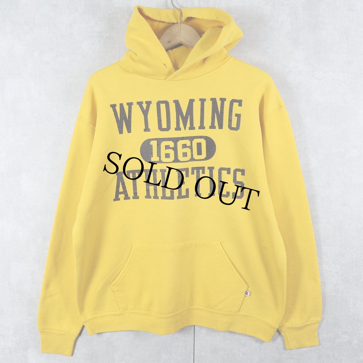 画像1: 80's RUSSELL ATHLETIC "WYOMING ATHLETICS" プリントスウェットフーディー L (1)