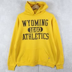 画像1: 80's RUSSELL ATHLETIC "WYOMING ATHLETICS" プリントスウェットフーディー L (1)