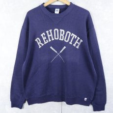画像1: 80's RUSSELL ATHLETIC USA製 "REHOBOTH" 前V プリントスウェット NAVY L (1)