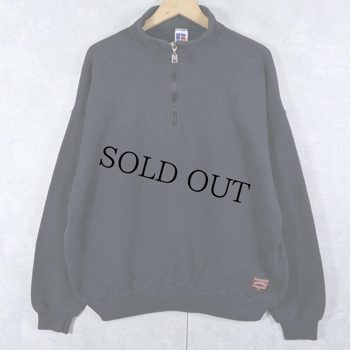 画像1: 90's RUSSELL ATHLETIC USA製 無地ハーフジップスウェット BLACK XL (1)