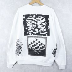 画像2: 90's M.C. Escher USA製 騙し絵アート マルチプリントスウェット XL (2)
