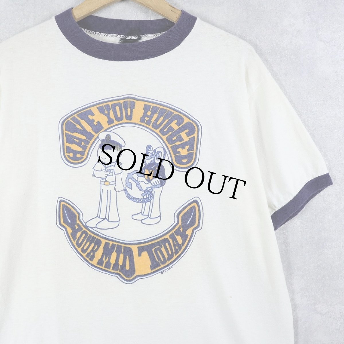 画像1: 70〜80's "HAVE YOU HUGGED YOUR MID TODAY" プリントリンガーTシャツ (1)