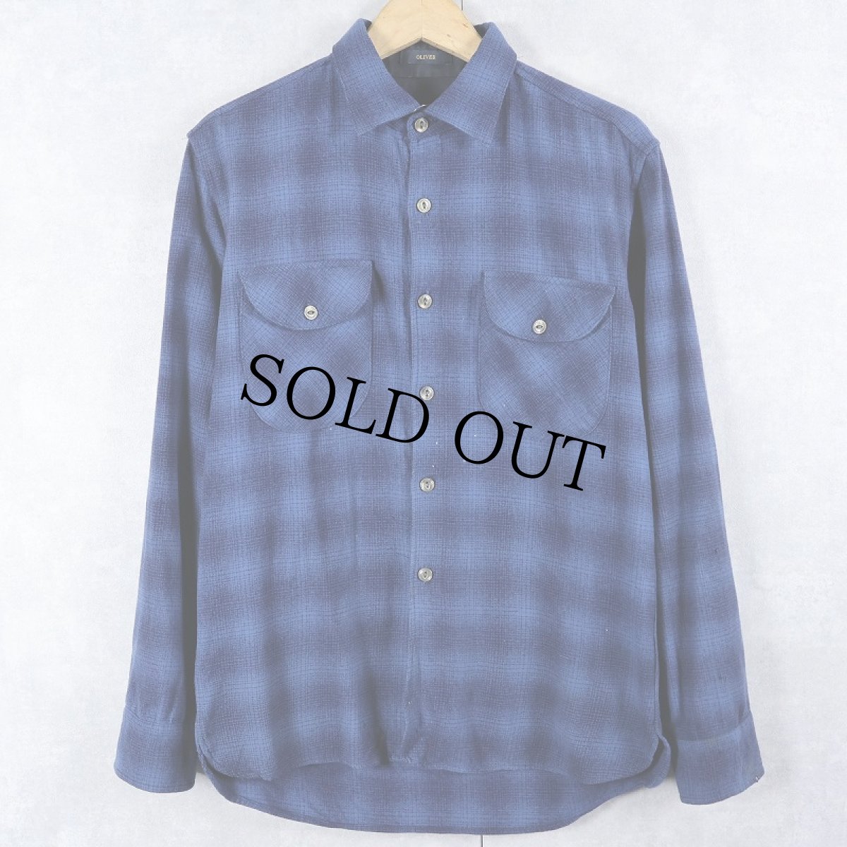 画像1: PENDLETON "OLIVER" 猫目ボタン オンブレーチェック柄 ウールシャツ NAVY M (1)