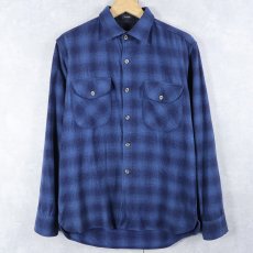 画像1: PENDLETON "OLIVER" 猫目ボタン オンブレーチェック柄 ウールシャツ NAVY M (1)