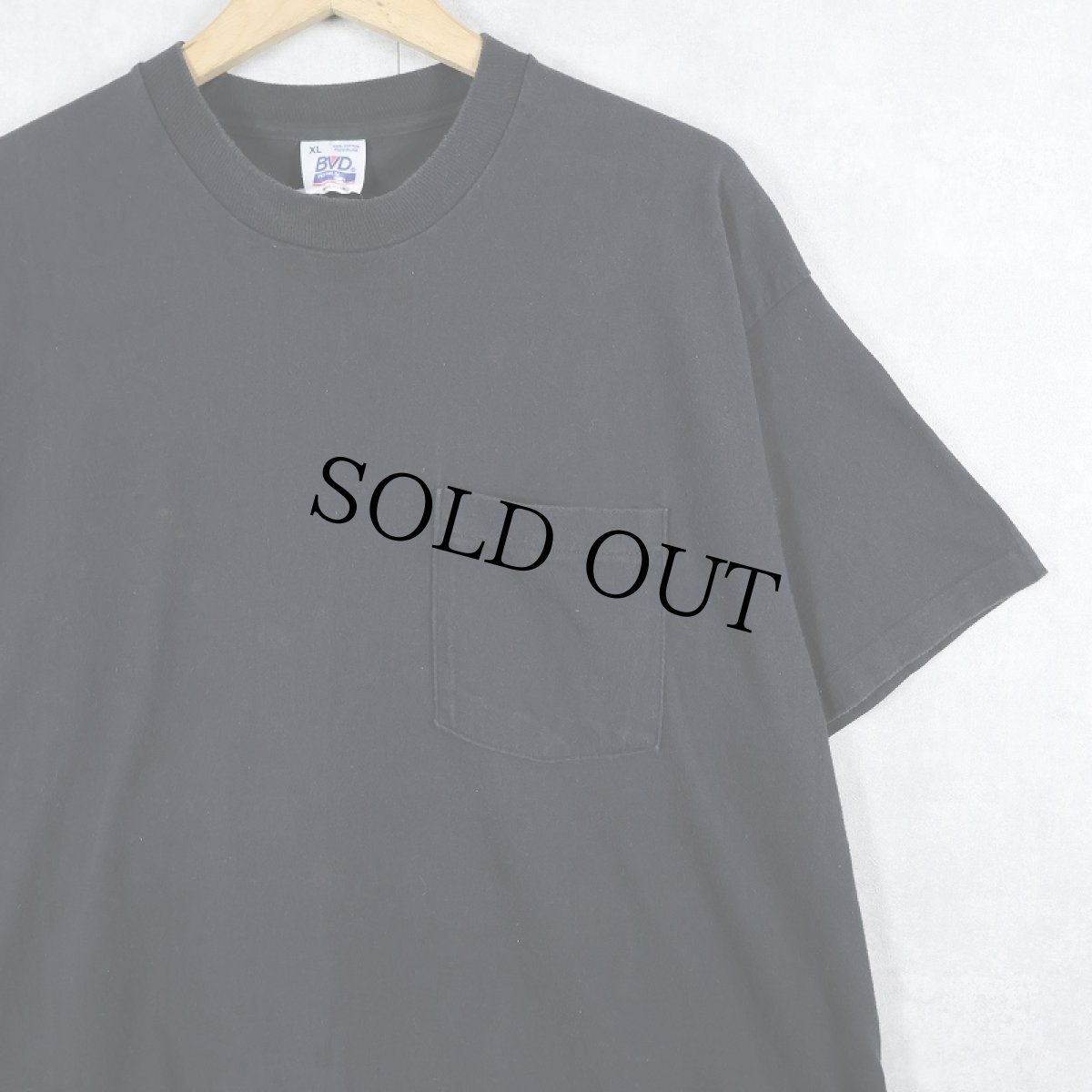 画像1: 90's BVD USA製 無地ポケットTシャツ BLACK XL (1)